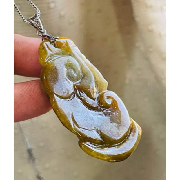 天然A貨緬甸玉 溫潤糖黃漸變手工巧雕福壽雙全翡翠玉墜 油潤滿黃肉 厚度足工立體 不柴全透光-細節圖6