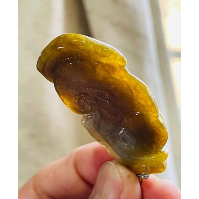天然A貨緬甸玉 溫潤糖黃漸變手工巧雕福壽雙全翡翠玉墜 油潤滿黃肉 厚度足工立體 不柴全透光-細節圖7