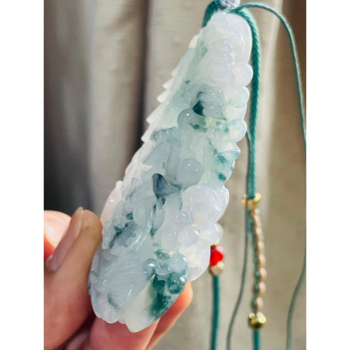 天然A貨緬甸玉 冰飄藍花手工雕鳳穿牡丹翡翠鳳牌 點綴滿滿藍花老冰料 唯美鏤空精工 附台証-細節圖3