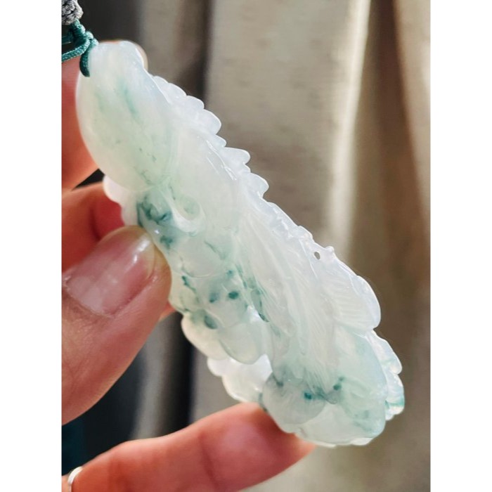 天然A貨緬甸玉 冰飄藍花手工雕鳳穿牡丹翡翠鳳牌 點綴滿滿藍花老冰料 唯美鏤空精工 附台証-細節圖5