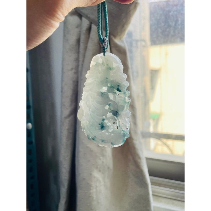 天然A貨緬甸玉 冰飄藍花手工雕鳳穿牡丹翡翠鳳牌 點綴滿滿藍花老冰料 唯美鏤空精工 附台証-細節圖8