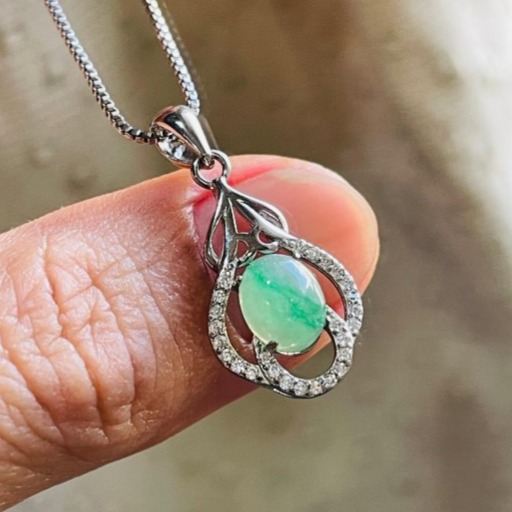 天然A貨緬甸玉 冰金絲綠蛋面翡翠玉墜 起冰滿綠底色 金絲陽綠色辣又粗 圓潤飽滿 無封底-細節圖2