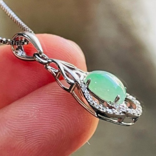 天然A貨緬甸玉 冰金絲綠蛋面翡翠玉墜 起冰滿綠底色 金絲陽綠色辣又粗 圓潤飽滿 無封底-細節圖3