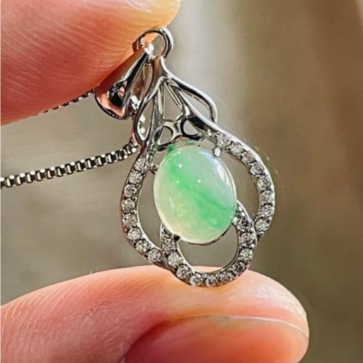 天然A貨緬甸玉 冰金絲綠蛋面翡翠玉墜 起冰滿綠底色 金絲陽綠色辣又粗 圓潤飽滿 無封底-細節圖5