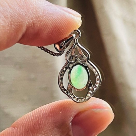 天然A貨緬甸玉 冰金絲綠蛋面翡翠玉墜 起冰滿綠底色 金絲陽綠色辣又粗 圓潤飽滿 無封底-細節圖6