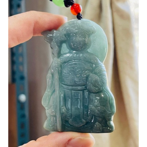 天然A貨緬甸玉 細潤油青瑤池金母/王母娘娘翡翠玉墜 透光無晶體底妝 滿底色 完美一刀切 法像慈悲祥和-細節圖3
