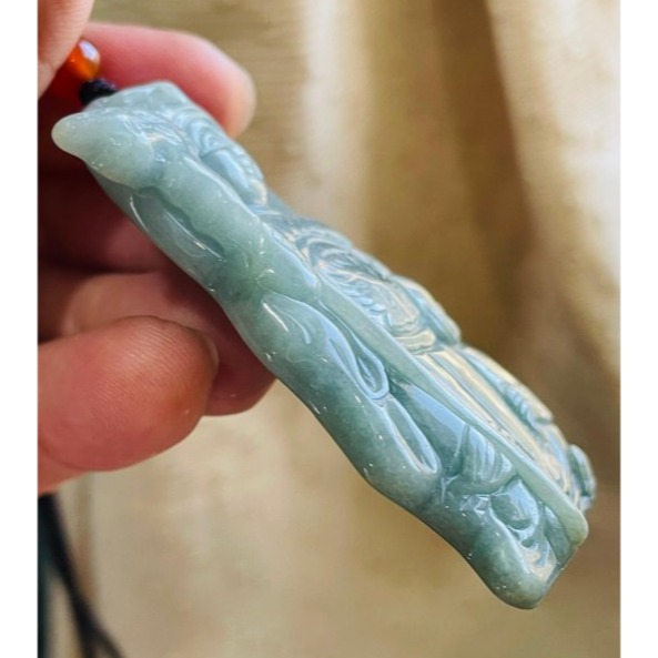 天然A貨緬甸玉 細潤油青瑤池金母/王母娘娘翡翠玉墜 透光無晶體底妝 滿底色 完美一刀切 法像慈悲祥和-細節圖4