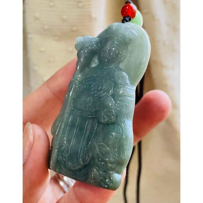 天然A貨緬甸玉 細潤油青瑤池金母/王母娘娘翡翠玉墜 透光無晶體底妝 滿底色 完美一刀切 法像慈悲祥和-細節圖5