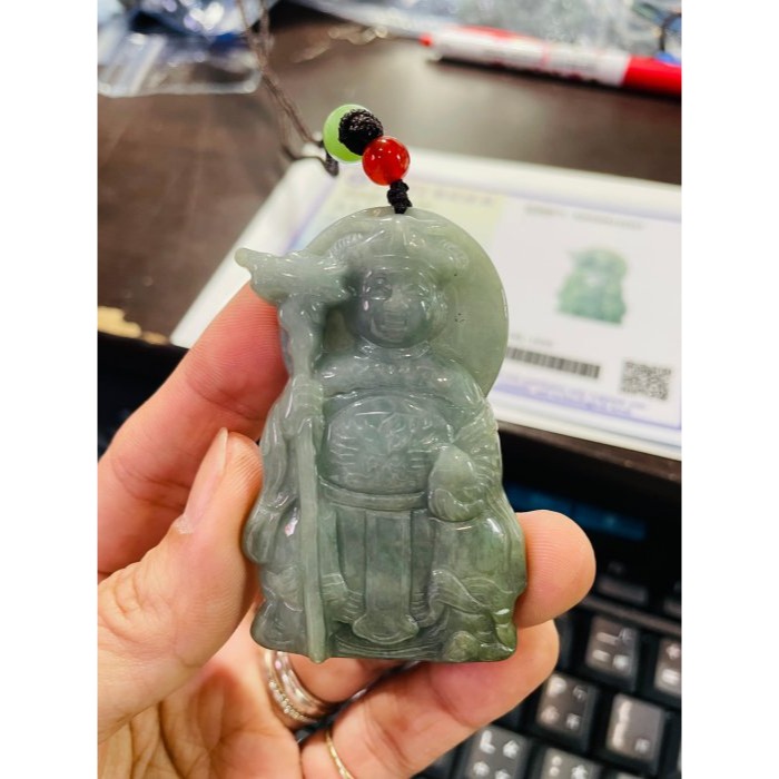 天然A貨緬甸玉 細潤油青瑤池金母/王母娘娘翡翠玉墜 透光無晶體底妝 滿底色 完美一刀切 法像慈悲祥和-細節圖9