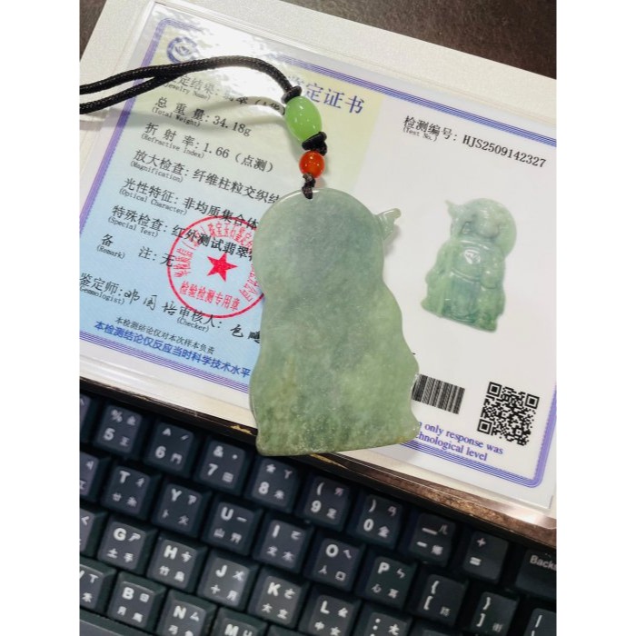 天然A貨緬甸玉 細潤油青瑤池金母/王母娘娘翡翠玉墜 透光無晶體底妝 滿底色 完美一刀切 法像慈悲祥和-細節圖11