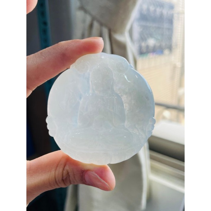 天然A貨緬甸玉 白冰坐蓮大日如來翡翠佛牌 起冰晶透 一刀切透手影 手結智拳印法像清晰莊嚴-細節圖8