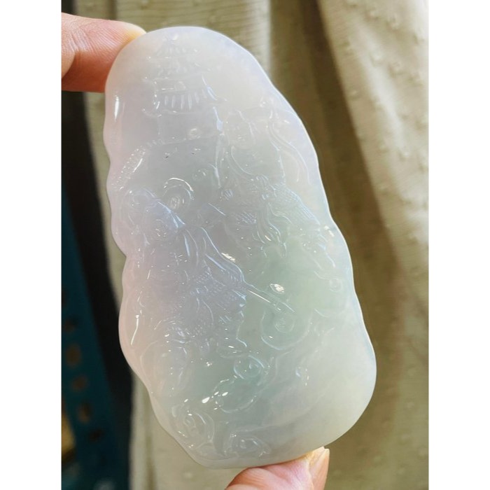 天然A貨緬甸玉 冰亮春彩雙面精工獨家版天上聖母/提燈媽祖翡翠佛牌 厚庄膠底妝 勻稱粉紫藍綠滿色 千順護航祖廟加持 精工小-細節圖3