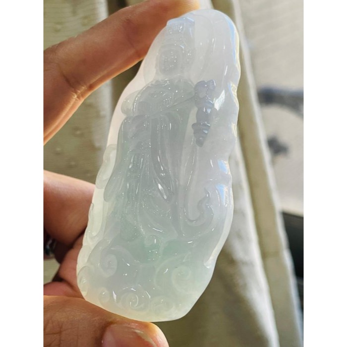 天然A貨緬甸玉 冰亮春彩雙面精工獨家版天上聖母/提燈媽祖翡翠佛牌 厚庄膠底妝 勻稱粉紫藍綠滿色 千順護航祖廟加持 精工小-細節圖6