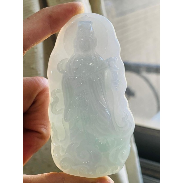 天然A貨緬甸玉 冰亮春彩雙面精工獨家版天上聖母/提燈媽祖翡翠佛牌 厚庄膠底妝 勻稱粉紫藍綠滿色 千順護航祖廟加持 精工小-細節圖7