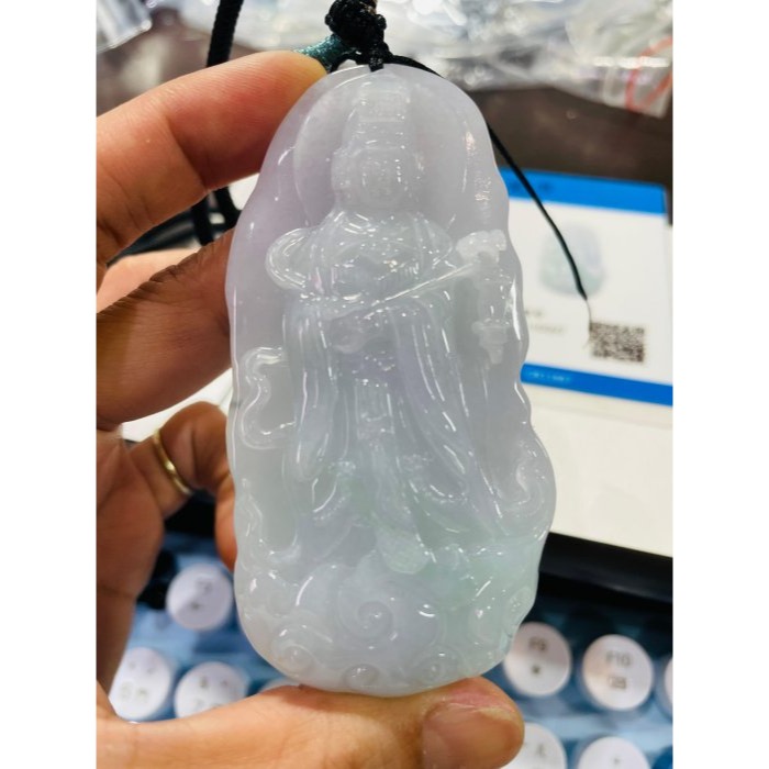 天然A貨緬甸玉 冰亮春彩雙面精工獨家版天上聖母/提燈媽祖翡翠佛牌 厚庄膠底妝 勻稱粉紫藍綠滿色 千順護航祖廟加持 精工小-細節圖10