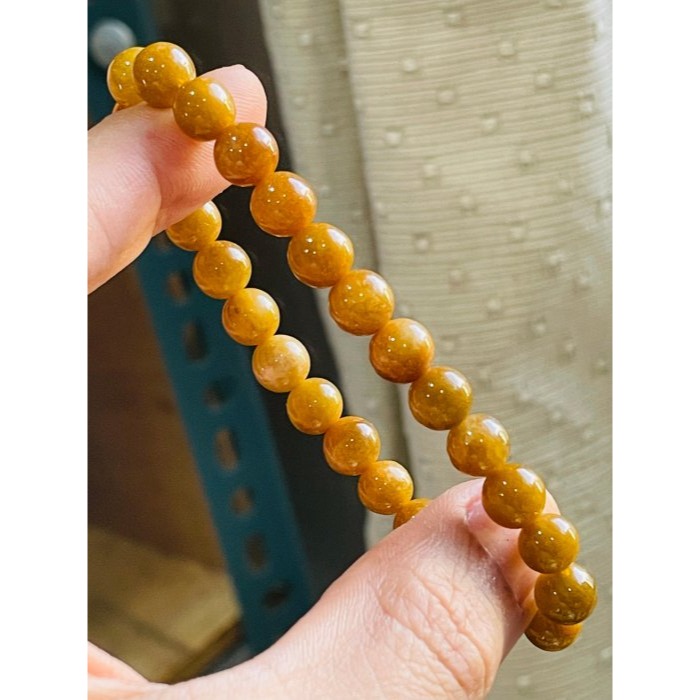 天然A貨緬甸玉 老坑橘紅7mm圓珠翡翠珠串/手鍊 內圍16cm 老熟油亮 紅中帶綠 成色飽和-細節圖3