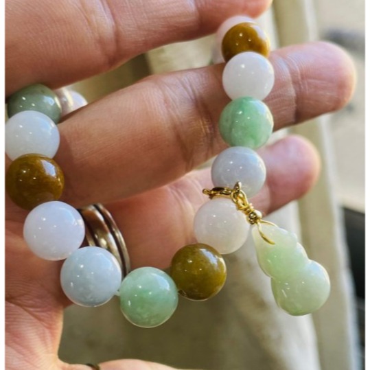 天然A貨緬甸玉 膠潤多寶9mm圓珠翡翠手鍊/手串18cm手圍 紫綠黃白顆顆細肉 完美度90%-細節圖7