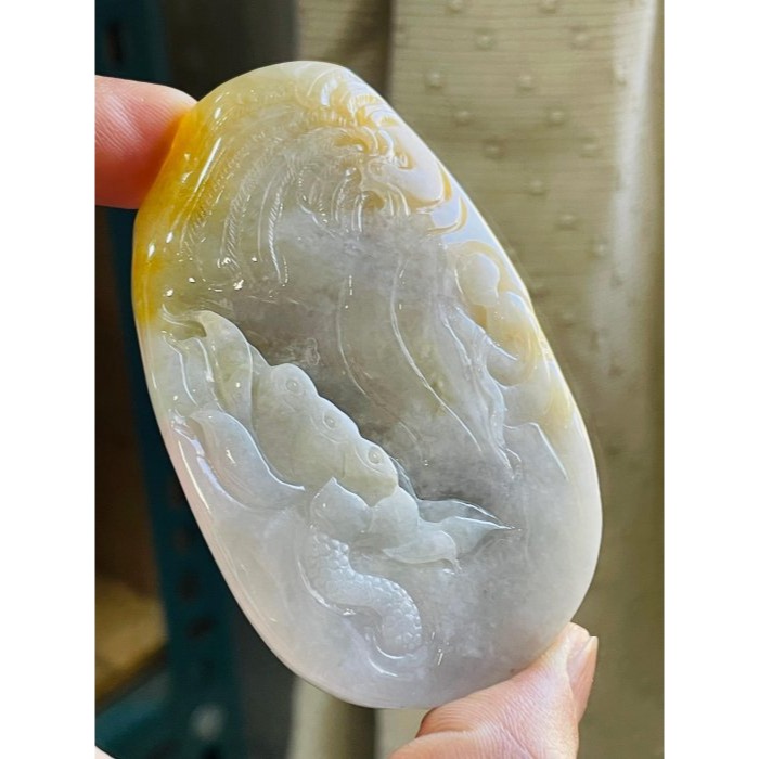 天然A貨緬甸玉 老坑油黃雙彩俏色巧雕佛魔一念之間翡翠佛墜 冰潤檸檬黃 膠潤淡綠肉 色分明 雕工剛柔並濟-細節圖2