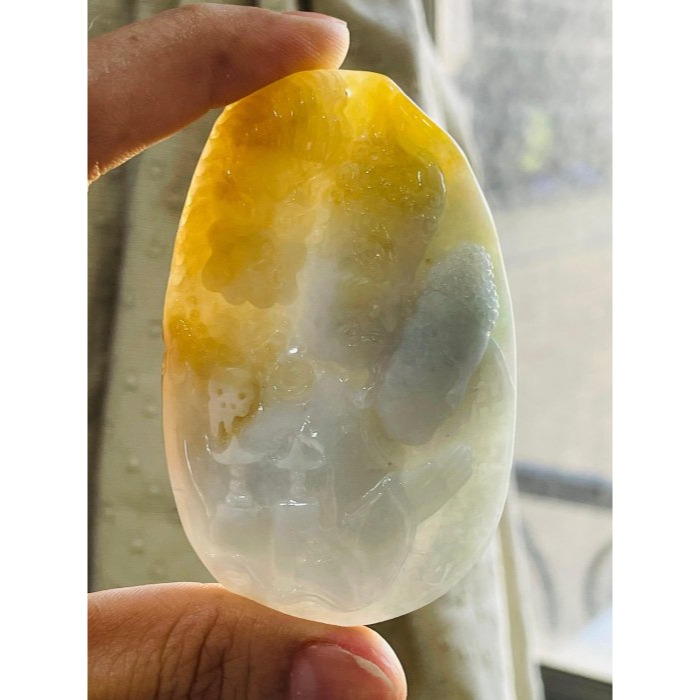 天然A貨緬甸玉 老坑油黃雙彩俏色巧雕佛魔一念之間翡翠佛墜 冰潤檸檬黃 膠潤淡綠肉 色分明 雕工剛柔並濟-細節圖9