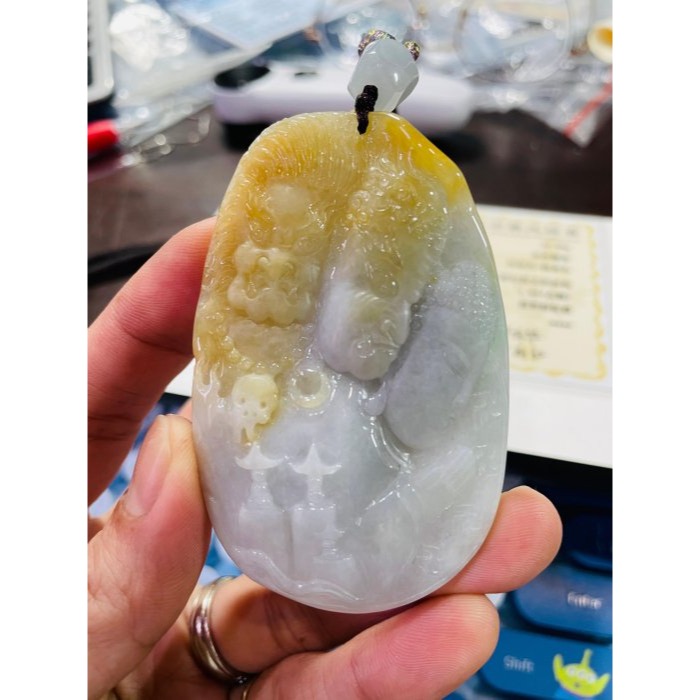 天然A貨緬甸玉 老坑油黃雙彩俏色巧雕佛魔一念之間翡翠佛墜 冰潤檸檬黃 膠潤淡綠肉 色分明 雕工剛柔並濟-細節圖10