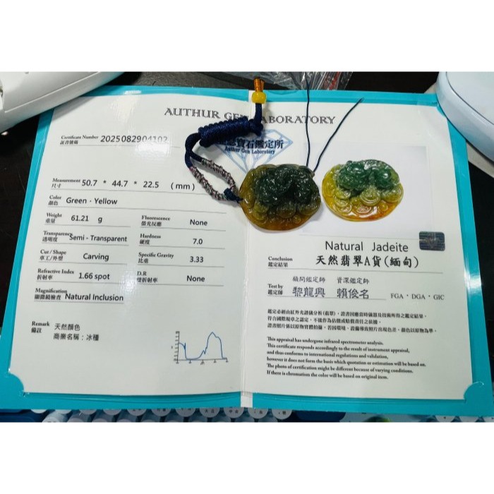 天然A貨緬甸玉 冰種黃加綠精工手雕招財納福貔貅翡翠玉墜 雙彩色分明 老坑蜜糖霧晶透油亮 滿色菠菜綠巧杏眼尖牙貔貅 附台証-細節圖10