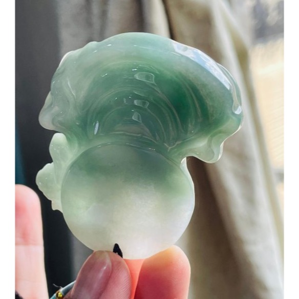天然A貨緬甸玉 膠潤藍綠雙彩臨水夫人陳靖姑翡翠玉牌 芙蓉膠底妝 過底綠近滿色 厚庄一刀切牌形-細節圖7