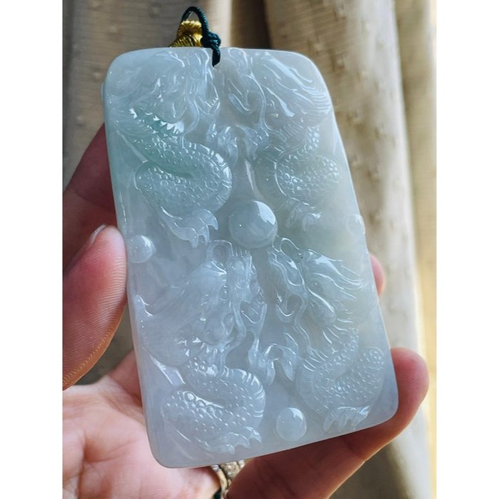 天然A貨緬甸玉 冰潤淡底色精工雕九龍關公翡翠玉牌 淡綠冰帶膠底庄 霸氣雕工法像精開 74牌形大器有份量請留意-細節圖6