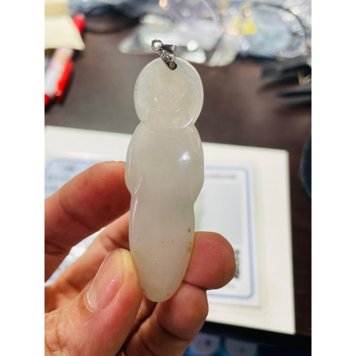 結緣圈粉價~天然A貨緬甸玉 冰膠雪梨黃合掌觀音翡翠佛牌 冰芙蓉底庄好水頭 底妝帶沁點 完美無紋-細節圖10