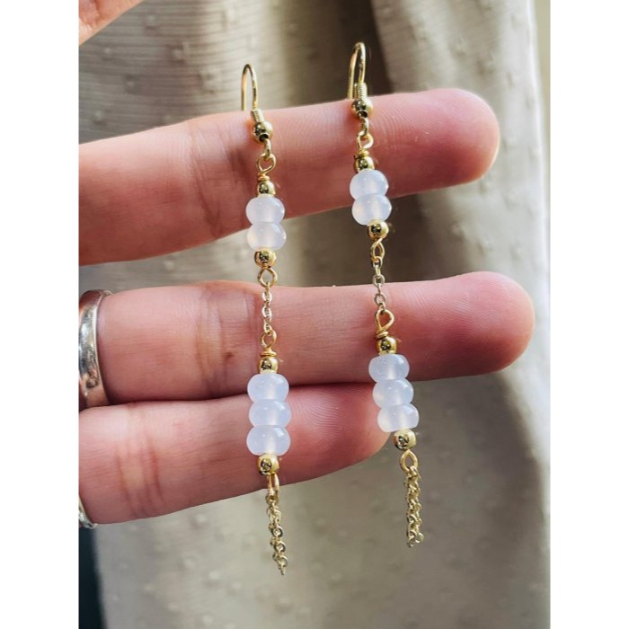 天然A貨緬甸玉 冰玻純色算盤珠流蘇翡翠耳鉤/耳環 晶瑩透繩玻璃種白冰 古典美人款-細節圖2