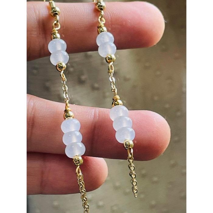 天然A貨緬甸玉 冰玻純色算盤珠流蘇翡翠耳鉤/耳環 晶瑩透繩玻璃種白冰 古典美人款-細節圖5