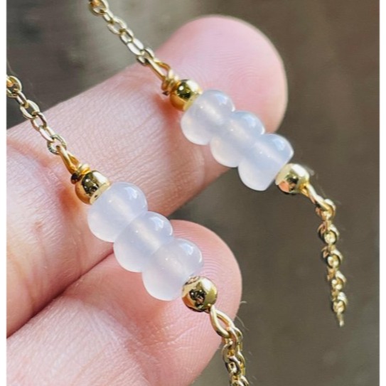 天然A貨緬甸玉 冰玻純色算盤珠流蘇翡翠耳鉤/耳環 晶瑩透繩玻璃種白冰 古典美人款-細節圖6