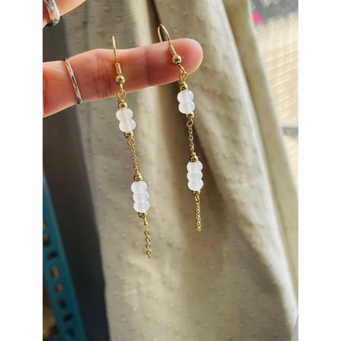 天然A貨緬甸玉 冰玻純色算盤珠流蘇翡翠耳鉤/耳環 晶瑩透繩玻璃種白冰 古典美人款-細節圖8