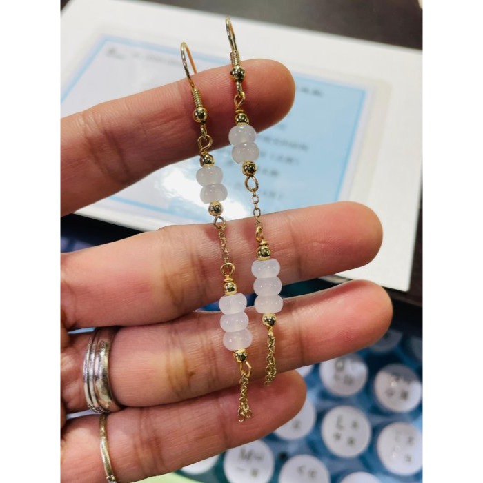 天然A貨緬甸玉 冰玻純色算盤珠流蘇翡翠耳鉤/耳環 晶瑩透繩玻璃種白冰 古典美人款-細節圖9