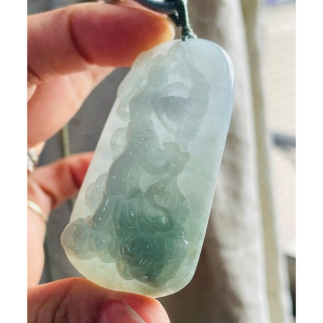 天然A貨緬甸玉 冰潤藍綠九天玄女翡翠佛牌 清雅淡藍綠 底庄乾淨透手影一刀切牌形 法像清晰-細節圖4