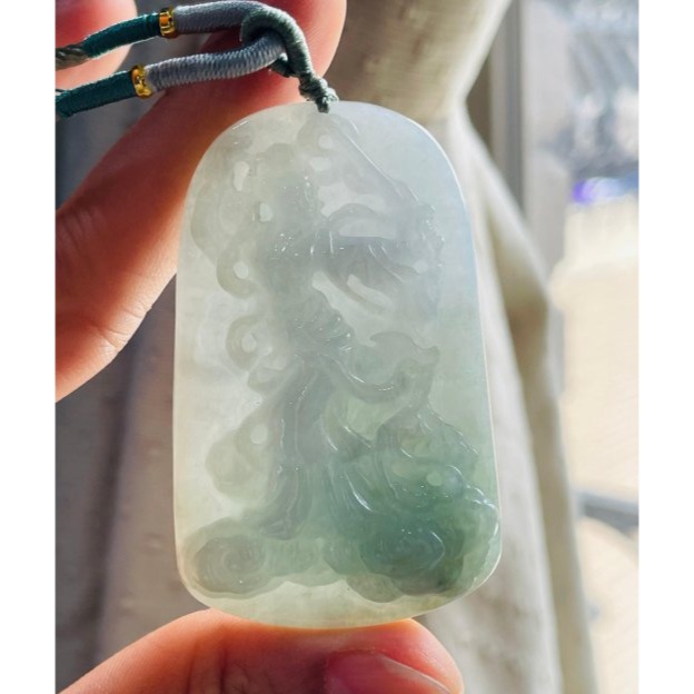 天然A貨緬甸玉 冰潤藍綠九天玄女翡翠佛牌 清雅淡藍綠 底庄乾淨透手影一刀切牌形 法像清晰-細節圖5