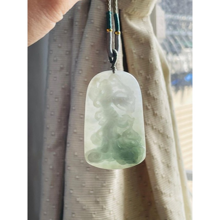 天然A貨緬甸玉 冰潤藍綠九天玄女翡翠佛牌 清雅淡藍綠 底庄乾淨透手影一刀切牌形 法像清晰-細節圖8