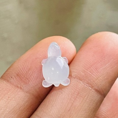 天然A貨緬甸玉 冰膠瑪瑙底白冰手工雕平安龜翡翠裸石 冰膠起光感剛剛龜 晶透爆光好水頭-細節圖2