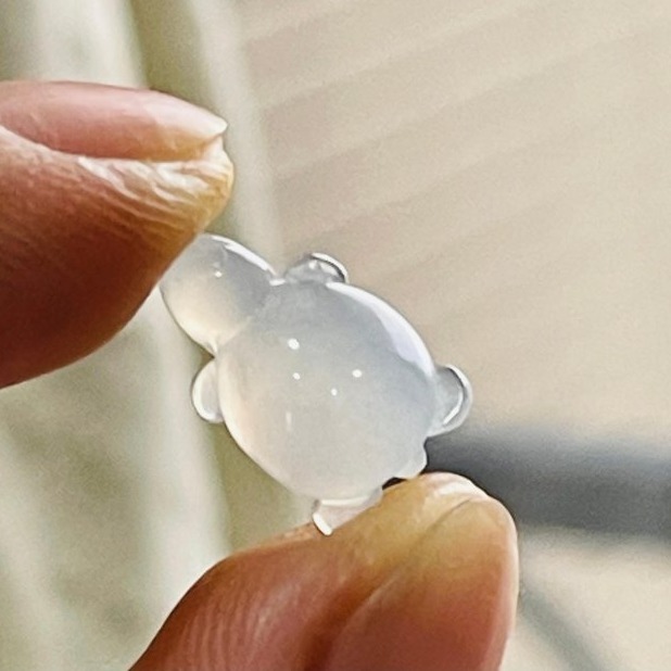 天然A貨緬甸玉 冰膠瑪瑙底白冰手工雕平安龜翡翠裸石 冰膠起光感剛剛龜 晶透爆光好水頭-細節圖4