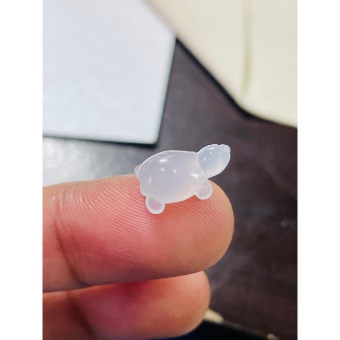 天然A貨緬甸玉 冰膠瑪瑙底白冰手工雕平安龜翡翠裸石 冰膠起光感剛剛龜 晶透爆光好水頭-細節圖10