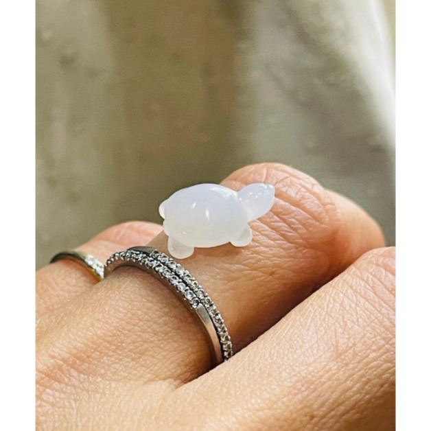 天然A貨緬甸玉 白冰瑪瑙底手工雕平安龜翡翠裸石 冰膠起光感小烏龜 晶透爆光好水頭-細節圖2