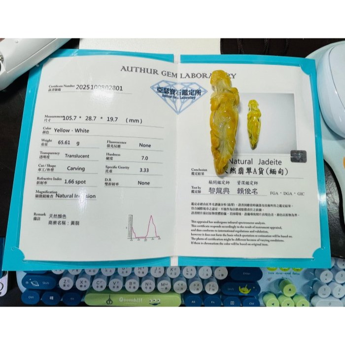 天然A貨緬甸玉 收藏件 水石獨籽冰蜜黃漸變特色雕雲裳仕女翡翠擺件 冰潤蜜黃過渡滿色梨黃肉 膠感油潤光澤 附台証-細節圖11