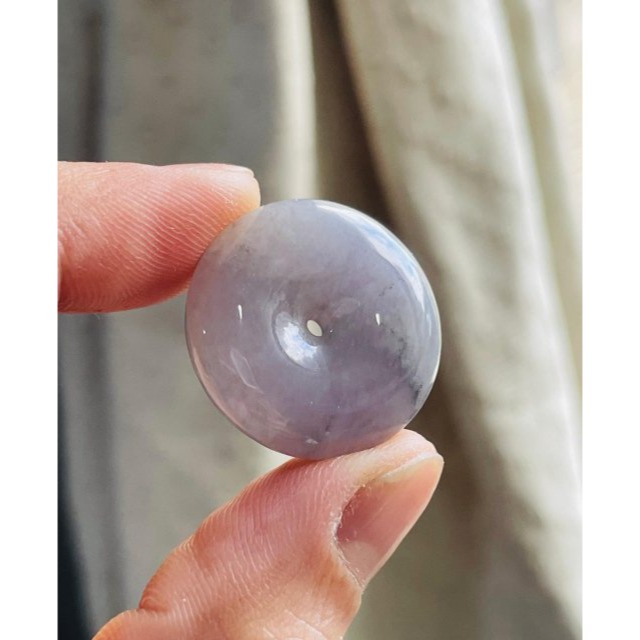 天然A貨緬甸玉 冰膠老坑烏雞紫平安扣翡翠玉墜 膠潤色濃色滿不露白 有厚度圓澎胖扣-細節圖2