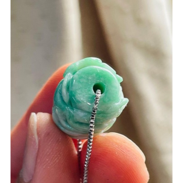 天然A貨緬甸玉 辣色白底青360度手工微雕一條龍翡翠龍珠 白綠分明 色鮮豔綠帶多-細節圖8