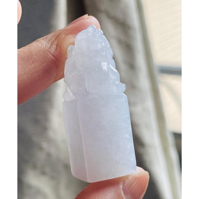 天然A貨緬甸玉 白冰手工雕滿載而歸龍龜翡翠印章/正方印／私章 純色冰晶透好水頭 1.4公分正方印體-細節圖3