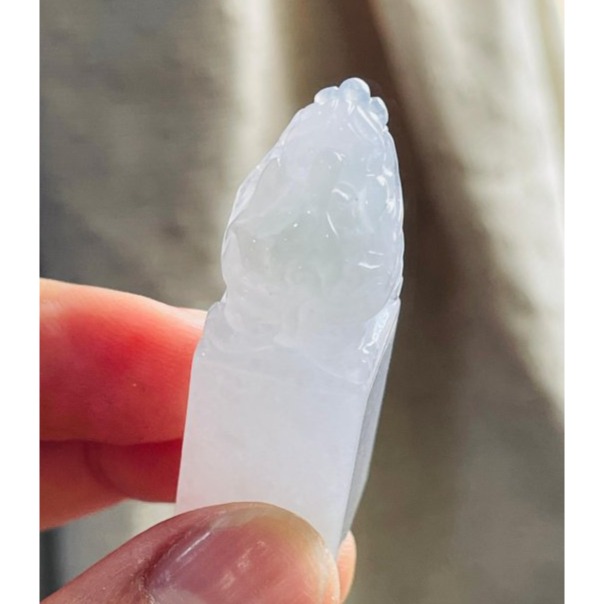 天然A貨緬甸玉 白冰手工雕滿載而歸龍龜翡翠印章/正方印／私章 純色冰晶透好水頭 1.4公分正方印體-細節圖6