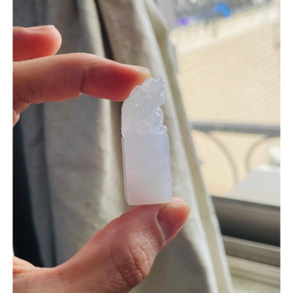 天然A貨緬甸玉 白冰手工雕滿載而歸龍龜翡翠印章/正方印／私章 純色冰晶透好水頭 1.4公分正方印體-細節圖8