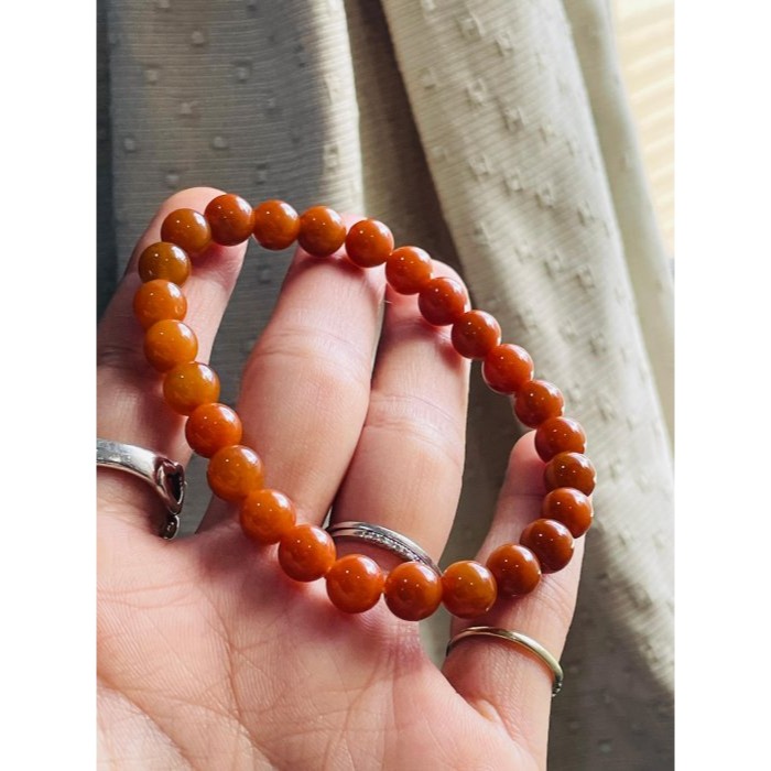 天然A貨緬甸玉 老坑紅7.5mm圓珠翡翠珠串/手鍊 內圍17cm 老熟油亮 色澤飽和 顆顆圓潤閃閃發光-細節圖2