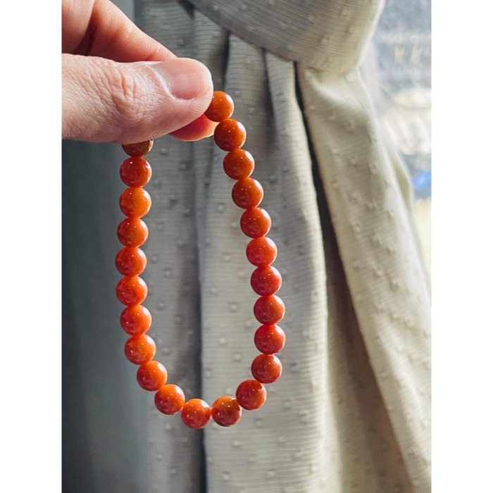 天然A貨緬甸玉 老坑紅7.5mm圓珠翡翠珠串/手鍊 內圍17cm 老熟油亮 色澤飽和 顆顆圓潤閃閃發光-細節圖7