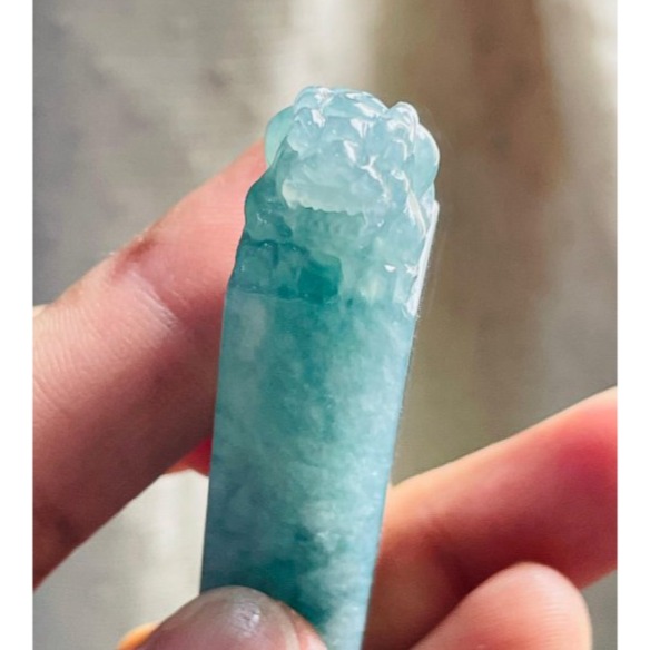 天然A貨緬甸玉 冰飄藍花手工雕招財進寶貔貅翡翠印章/方印/對印(一對) 冰起膠底老坑冰料 牛仔藍滿底色-細節圖7