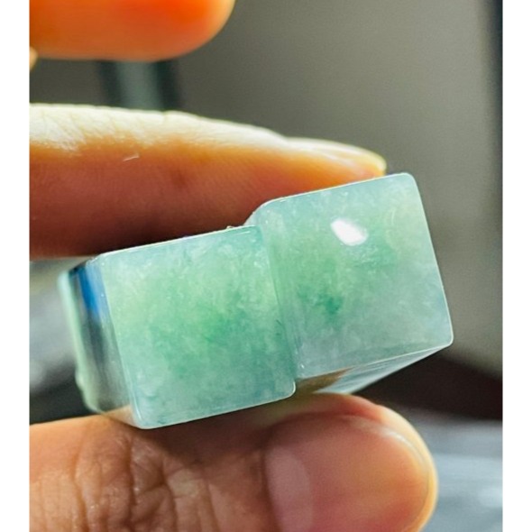 天然A貨緬甸玉 冰飄藍花手工雕招財進寶貔貅翡翠印章/方印/對印(一對) 冰起膠底老坑冰料 牛仔藍滿底色-細節圖9